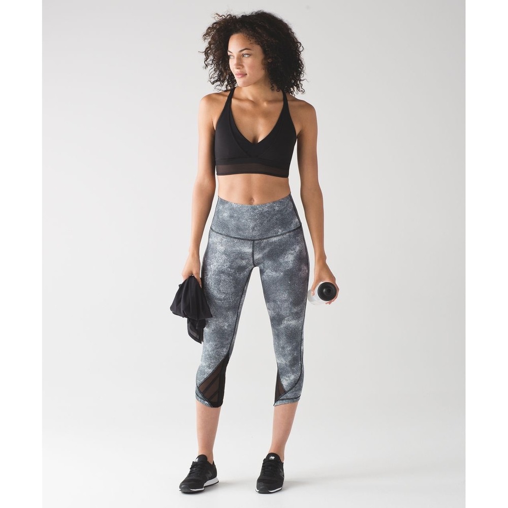Lululemon Essential Rhythm Cropped Legging Grey Black Herringbone Mesh Sz 10
